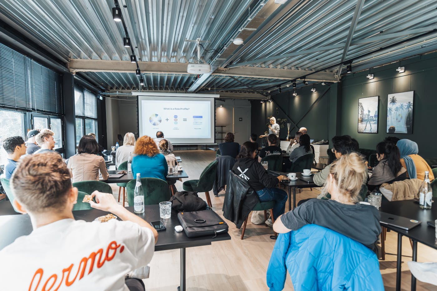 Professionals attending a business workshop